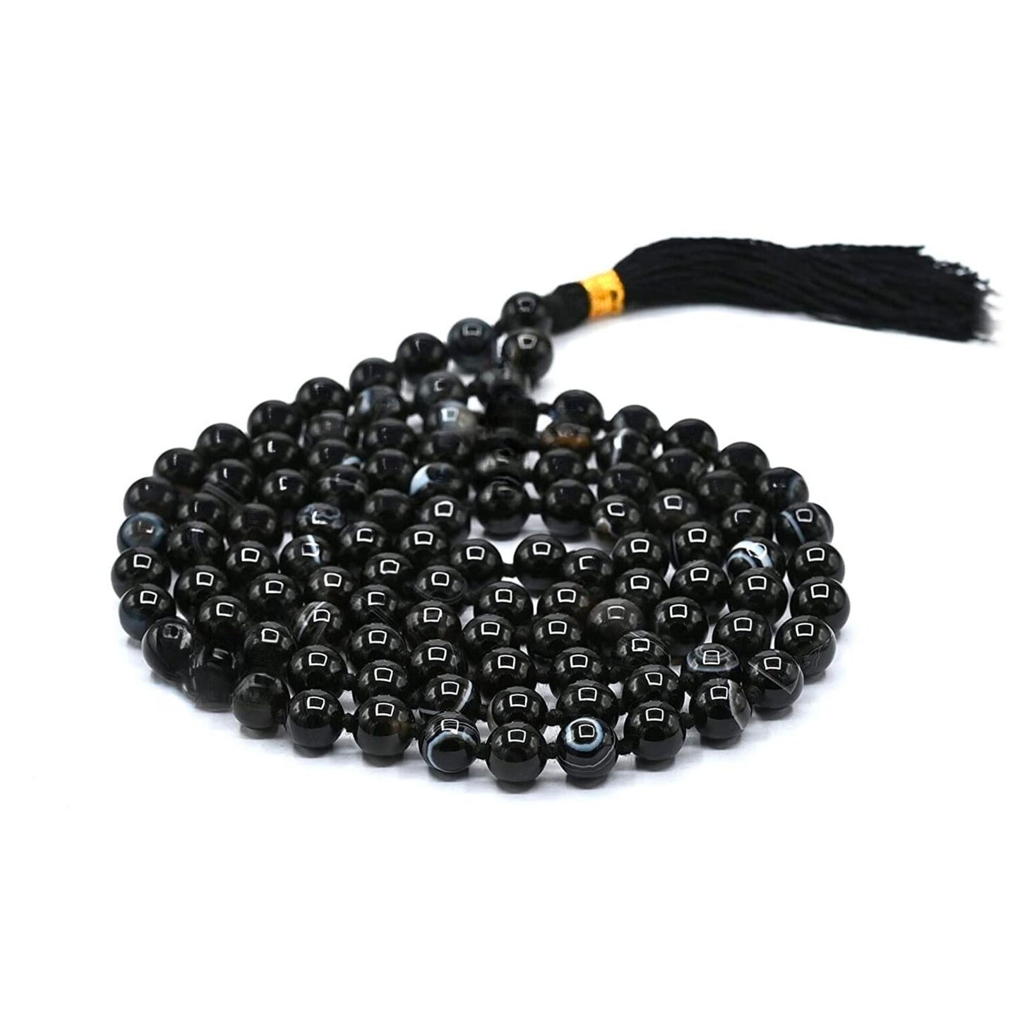 BLACK BANDED AGATE ONYX MALA