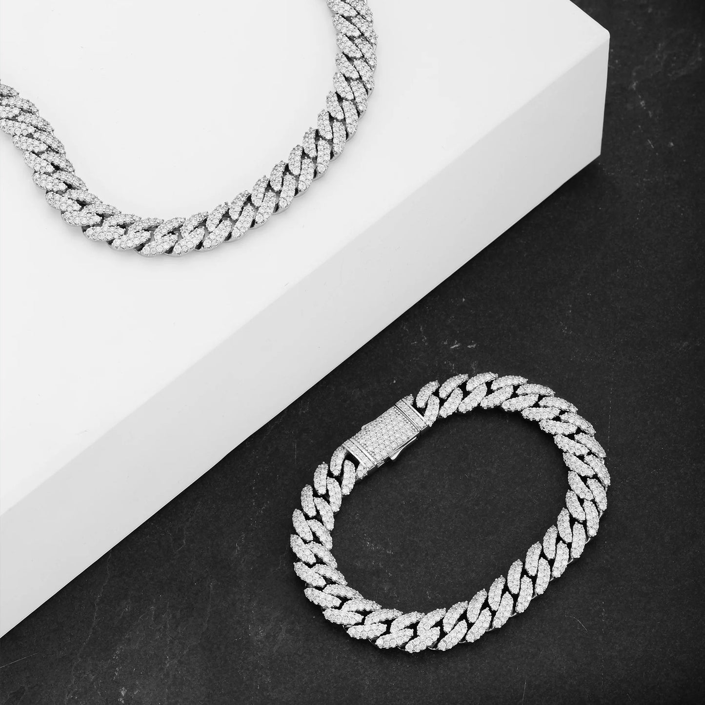 ICED OUT CUBAN LINK BRACELET - WHITE GOLD