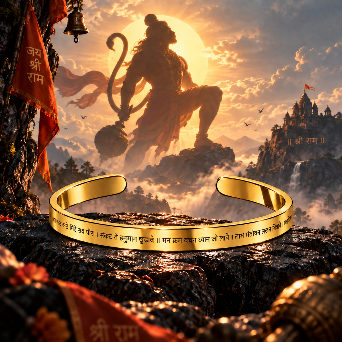 Nine Sacred Verses Hanuman Chalisa Cuff Bracelet