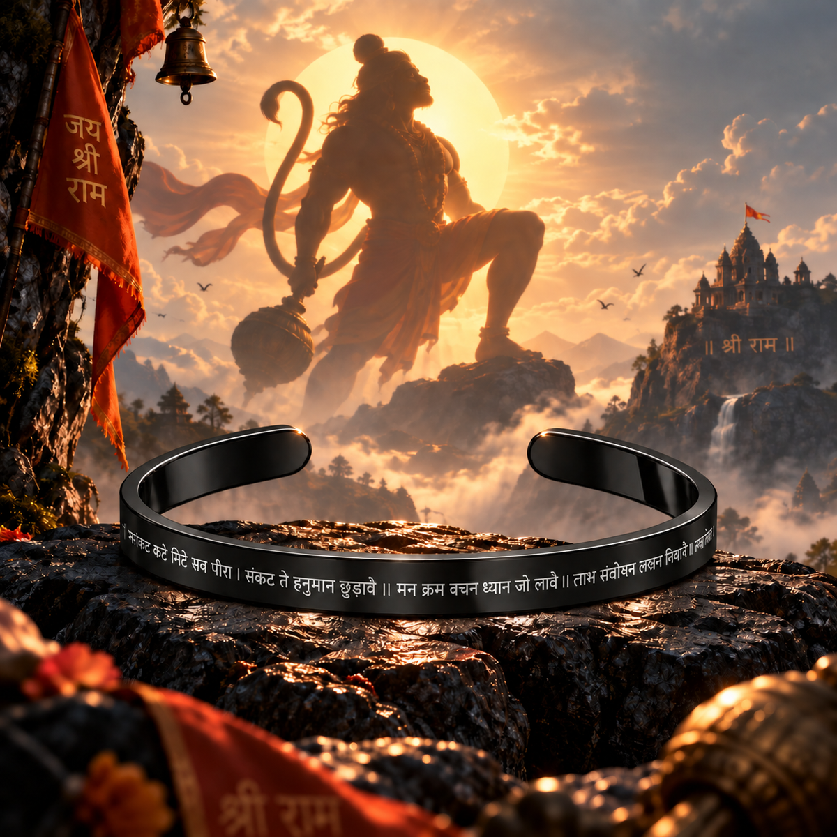 Nine Sacred Verses Hanuman Chalisa Cuff Bracelet