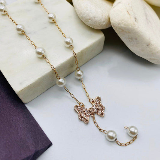 LAYERED BOW PEARL NECKLACE