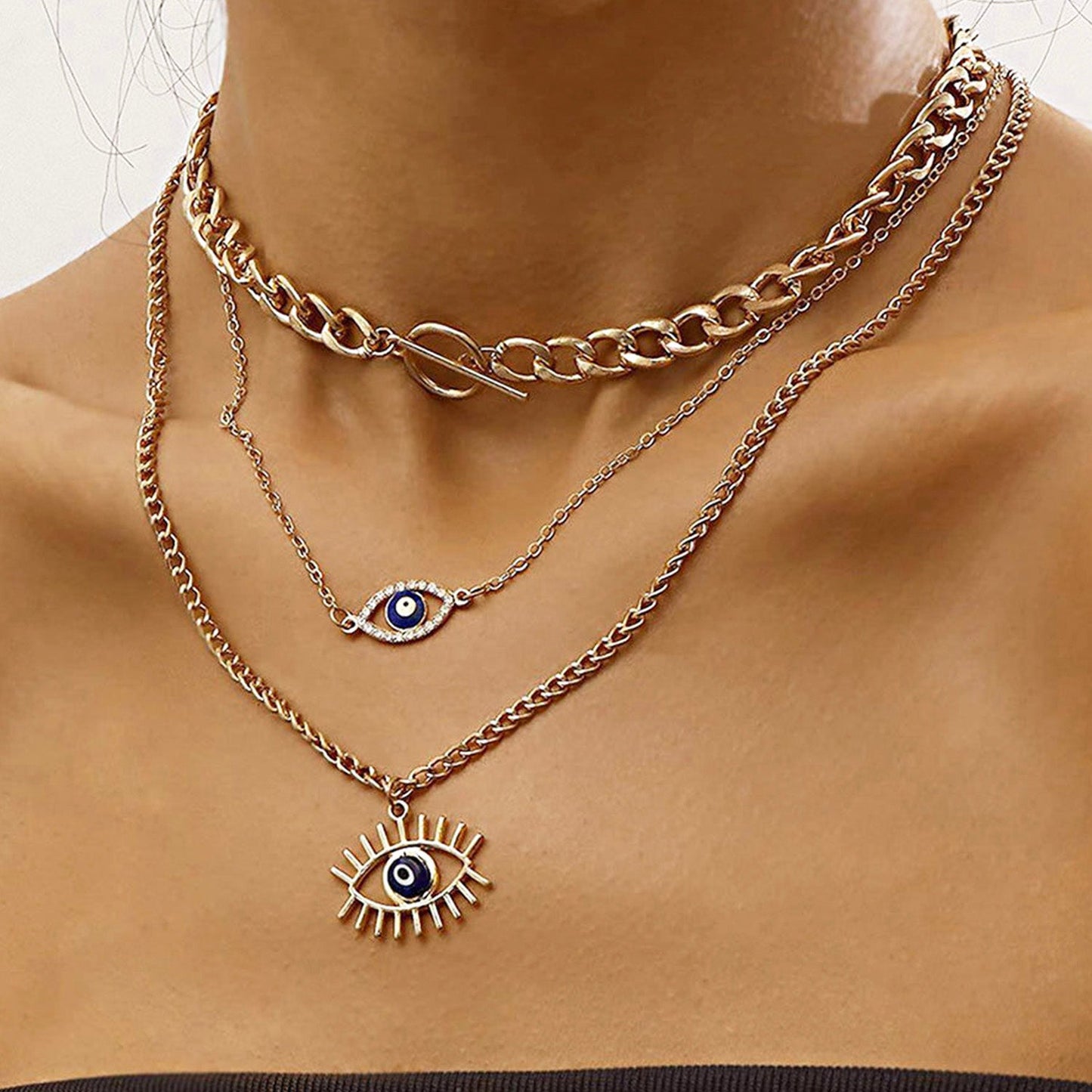 EVIL EYE MULTI LAYERED NECKLACE