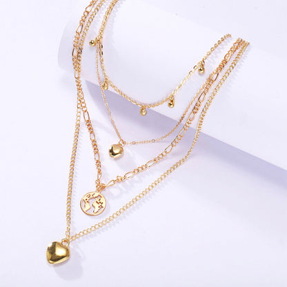 MULTI LAYER HEART CHARM LINK NECKLACE