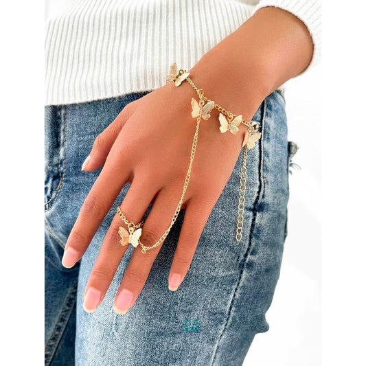 VINTAGE BUTTERFLY BRACELET WITH FINGER RING